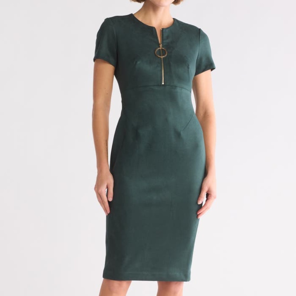 Calvin Klein Emerald Faux Suede Sheath Dress sz 6
